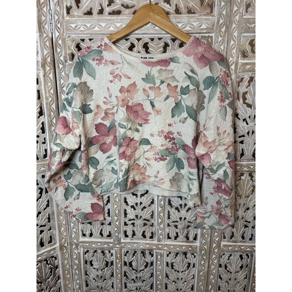 Vtg 90s Floral Cropped Sweater Festival MEDIUM Hippie Chic Retro Made USA Boho